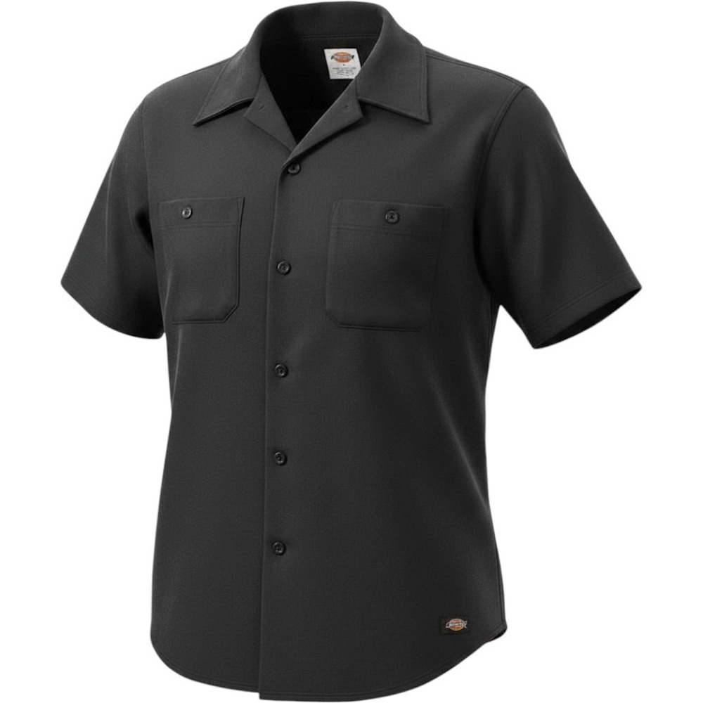 L DICKIES solid black short sleeve button down classic short sleeve work shirt